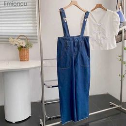 Women's Jumpsuits Rompers Denim Jumpsuits for Women Solid Straight Pants High Waisted Vintage One Piece Outfit Women Loose Casual Rompers Women ClothesL240111