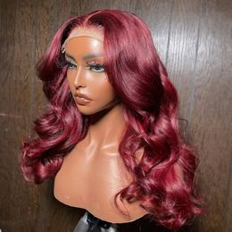 Burgundy Red Synthetic Lace Frontal Wigs For Women Red Long Body Wave Glueless Pre Plucked Hairline Wig With Baby Hair Cosplay 240111