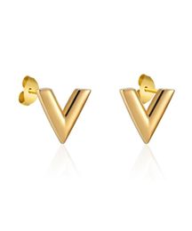 New Arrivals Exquisite Stereoscopic V Pattern Stud Earrings For Women Man Top Quality Titanium Steel Earrings Piercing Jewelry3584667