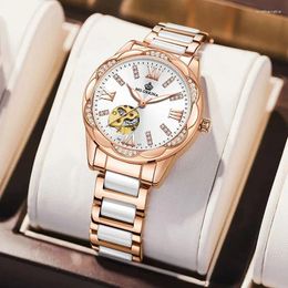 Wristwatches Women's Watches Luxury Top Brand Ceramic Skeleton Design Ladies Automatic Mechanical Women Watch Reloj Para Mujer