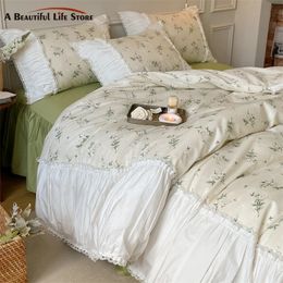 French Vintage Ruffles Patchwork Floral 100% Cotton Bedding Set Duvet Cover Bed Sheet Or Fitted Pillowcases 240112