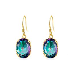 Trending Mystic Topaz Gold Earrings For Woman With Stones Rainbow Fire Color Large Wedding Party Luxury Jewelry Birthday Gift 240112
