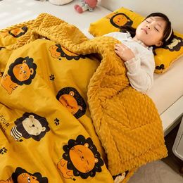 Cute Animal Print Throw Blankets Double Side Thicken Warm Kids Blanket Soft Fluffy Winter Blankets Cartoon Lion Children Quilt 240111