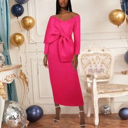 Casual Dresses Women Long Dress V Neck Party Full Sleeve Celebrate Big Bow Slit Sexy Bare Shoulder Bodycon Slim Fit African Gowns Large Size