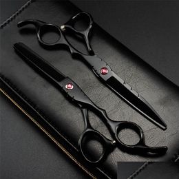 Scissors & Shears Professional Japan 440C 5.5 6 Red Gem Black Cut Hair Scissors Cutting Barber Haircut Thinning Shears Hairdressing 22 Dh81X