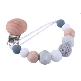 Lovely Beads Silicone Wood Baby Infant Teether Toy Pacifier Clip Chain Holder
