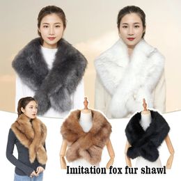 Women Luxury Faux Fur Furry Scarf Shawls Winter Warm Stole Cape Wedding Cloak Party Shawl Wraps Poncho Coat Accessories 240111