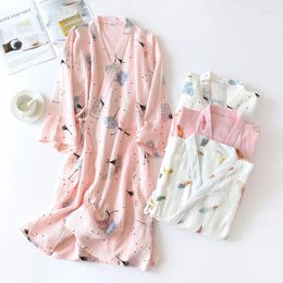 Women's Sleepwear Minimalist Kimono Pajamas Cotton Bathrobes Spring And Summer Thin Style Print Home Nightwear Homewear