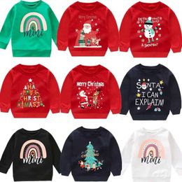 Pullover Baby Girl Winter Warm Clothes 2-6T Toddler Girl Red Christmas Party Costume Kids Santa Claus Printed Hoodies Boys SweatshirtsL2401