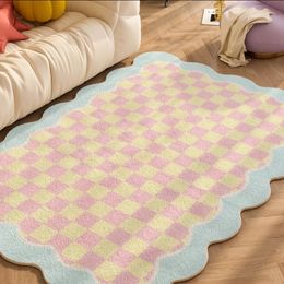 Carpets for Living Room Plaid Children Bedroom Fluffy Rug Home Decoration Cloakroom IG Floral Plush Mats 240111