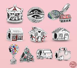 925 Silver Fit Charm 925 Bracelet Sparkling House Suitcase Car Home charms set Pendant DIY Fine Beads Jewelry6951544