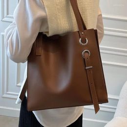 Evening Bags 2024 Big Leather Tote Women's Brand Handbag High Capacity Vintage Shoulder Bag Travel Hand Lady Solid Colour Shopper