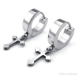 New High quality Jewellery Mens Womens Stainless Steel Huggie Hinged Hoop Earrings Silver Black Gife21541431994090