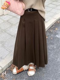 Skirts Alien Kitty Autumn Woollen Women A-Line Maxi Chic 2024 Pleated Office Lady High Waist Streetwear Work Wear Solid Gentle