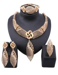 Trendy Nigerian African Beads Jewelry Sets Crystal Necklace Earrings Bangle Ring Party Wedding Dubai Jewellry Set5085450