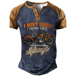 Men's T Shirts Vintage Henley Motorcycle 3D Printed Fashion Streetwear Oversized Short Sleeve T-Shirts Men Tees Tops Clothing