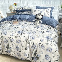 French Pastoral Flowers Printed 100% Cotton Bedding Set Single Queen King QuiltDuvet Cover Bed Linen Fitted Sheet Pillowcases 240112