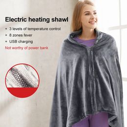 3 Heat Controller Coral Flannel Warm Shawl Winter Heated Blanket Cape Heating Lap Blanket Electric Heating Blanket 80*150cm 240111