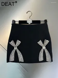 Skirts Fashion Cross Rhinestone Patchwork Skirt Women's Solid Color High Waist Wrap Hip Female 2024 Summer 11XX2427