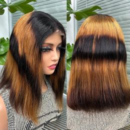 Ombre Straight Bob Human Hair Wigs 4x4 Transparent Lace Closure 14 Inches Short Remy Wig For Women