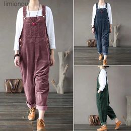 Women's Jumpsuits Rompers Winter Corduroy Jumpsuit Women Casual Wide Leg Overalls Solid Loose Sleeveless Wide Leg Jumpsuit Plus Size 5XLL240111