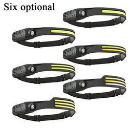 COB LED Headlamp Sensor Headlight Strong Light Silicone Flashlight USB Rechargeable Headlights for Outdoor Camping Fishing Head Lamp Torch Headlamp