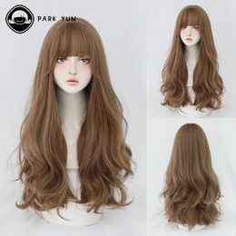 Long Curly Hair Women Wig with Bangs Daily Brown Black Pink Lolita Cosplay Braided Wigs Heat Resistant Fibre Party Fake Hair 240111