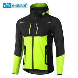 INBIKE Men's Winter Cycling Jacket With Hood Warm Fleece Windbreaker Coat For Men Windproof Outdoor Man Cycling Clothing Hiking 240112