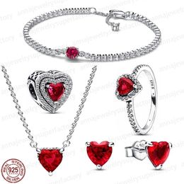 2024 Designer 925 sterling silver charms bracelets jewelry five-piece set of Blink red heart series bracelet necklace ring fit pandoras Valentine's Day gift