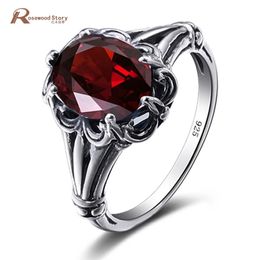 Vintage Wedding Rings For Woman Fashion Brand Jewellery Garnet Rhinestone Soild 925 Sterling Silver Crystal Accessories 240112