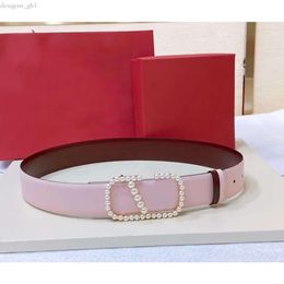 VALENTINO Belt Designer Top Quality Litchi Grain Belt Classic Double-sided Wear Imitation Pearl Letter Buckle Women Belt Width 4.0cm 2 4387