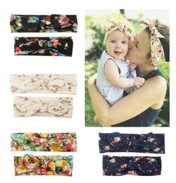 Mother Baby Floral Headbands Baby Girls Little Flower Printed Bowtie Headband Suits Kids Designer Headwear Toddler Girls Hair Ban7908296