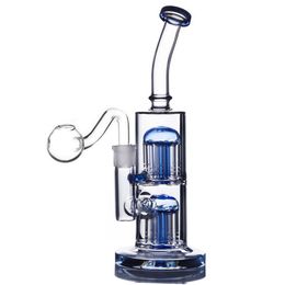 9.8 inchs Unique glass Bong Hookahs Double Arm Tree Perc Shisha Glass Water Bongs Smoke Pipe Recycler Oil Rigs With 14mm banger