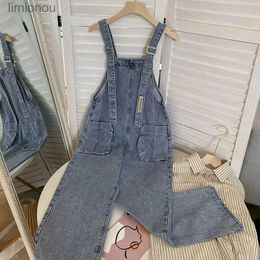 Women's Jumpsuits Rompers Denim Jumpsuits for Women Solid Straight Pants Pocket Design Vintage One Piece Outfit Women Loose Casual Rompers Women ClothingL240111