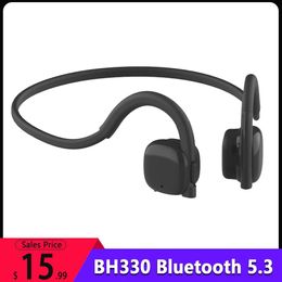 Headphones BH330 Bone Conduction Headphones Wireless Bluetooth 5.3 Earphone Waterproof Handsfree Headset w/ Mic for Outdoor Sports Drivers