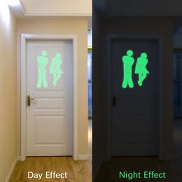 Luminous Toilet Stickers Bathroom Sign Funny Face Letter Glow Wc Accessories Home Decoration Kitchen 240111