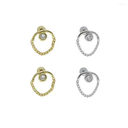 Stud Earrings 925 Sterling Silver Round CZ Little Ball Delicate Link Chain Semicircle Shape For Women Jewellery