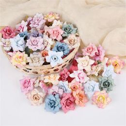 Decorative Flowers Artificial Flower 4.5cm Silk Rose Head For Wedding Home Year Decoration Garland Scrapbook Gift Box Craft