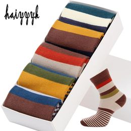 5 PairLot Cotton Mens Socks Colorful Stripe Fashions Compression Happy Crew Men Big Size 3945 240112