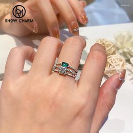 Cluster Rings 2024 0.5ct Emerald Ring Coloured High Carbon Diamond S925 Sterling Silver For Women Fine Jewellery Party Gift Super Flash