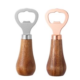 Wooden Bottle Opener Walnut Handle Beer Beverage Stainless Steel Openers for Family, Bartenders, Camping and Picnic