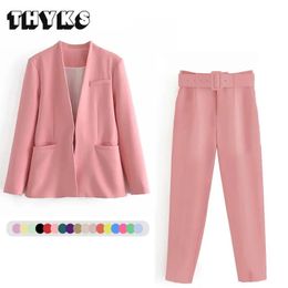 Elegant Stylish Set Woman 2 Pieces Blazer with Pant Suit Office Ladies Chic Formal Business Outfits Spring Westernstyle Clothes 240112