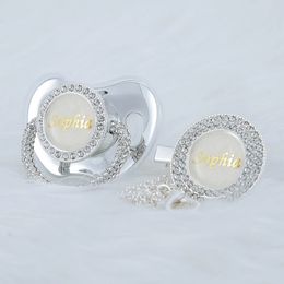 MIYOCAR Personalized name silver whole bling pacifier and clip set anniversary Born gift Pography no for daily use 240111