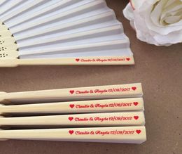 50pcslot Personalized Bride Groom039s Name and Date Wedding Silk Hand Fan with Organza Gift Bags in 5colors av4601457