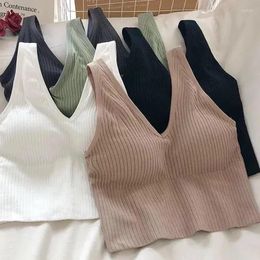 Camisoles & Tanks Crop Lingerie Underwear Tube Tops Seamless Striped Women U-shaped Wide Bralette One-piece Wire-free Straps Camisole Solid