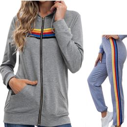 Designer feminino hoodies moletom zip up oversized hoodie arco-íris harajuku donsignet jaqueta casual moda listrado plus size casaco