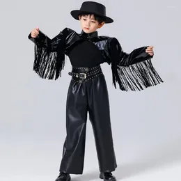 Stage Wear Children Clothing Black Tassel Set For Boys Jazz Modern Dance Costumes Fashion Hip Hop Competition Street Dancewear DQS14921