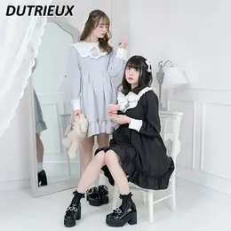 Casual Dresses Doll Collar Dress Japanese Style High Waist Long Sleeve Elegant Solid Colour Fashion Lolita For Women