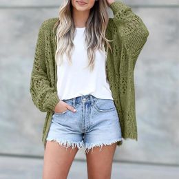 Women's Knits Hollow Out Casual Cardigan V Neck Women Open Front Sweater Oversized Solid Color Simple Style Loose Fit Daily Outfit Mujer