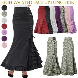 Womens Midi Y2k Skirt Victorian Retro High Waist Elegant Temperament Steampunk Gothic Style Fishtail Party Clothes 240112